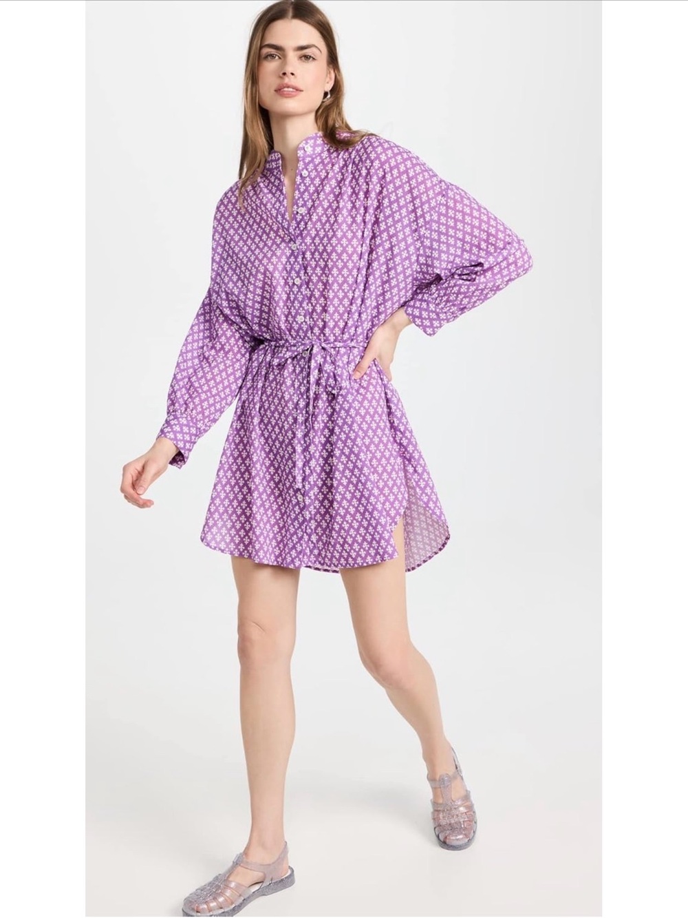 Xirena Neve Mini Dress Purple Clover Cotton Long Sleeve M